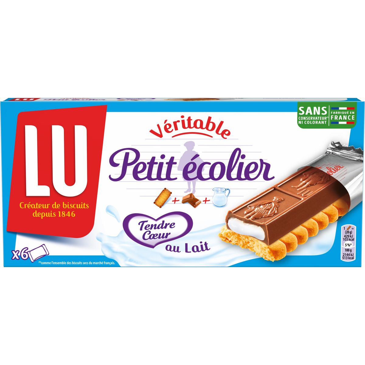 PETIT ECOLIER Tendre Cœur biscuits barre nappés au chocolat au lait 6 sachets 120g