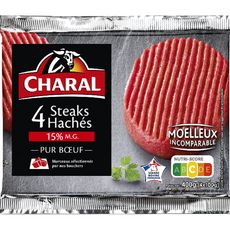 CHARAL Steaks Hachés Pur Bœuf 15%mg 4 pièces 400g