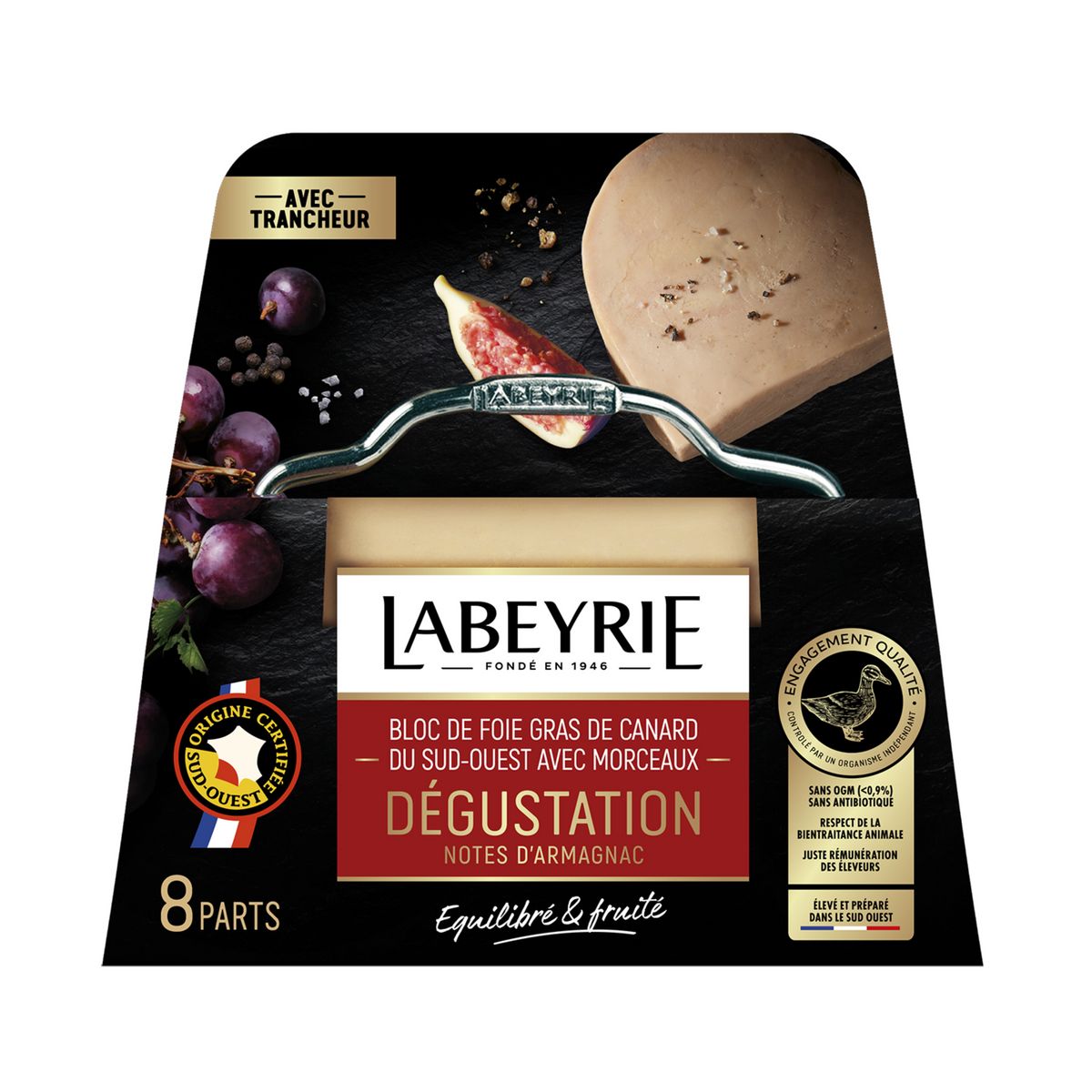 LARNAUDIE Bloc de foie gras de canard avec morceaux mi-cuit avec lyre 9-10  personnes 400g + lyre offerte pas cher 