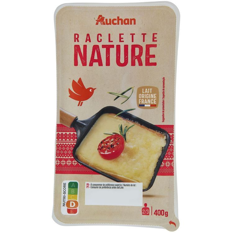 AUCHAN Fromage à raclette nature 4/6 Personnes 2x400g pas cher 