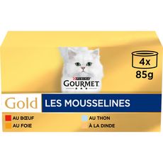 GOURMET Gold les mousselines boîtes mousse viandes poissons pour chat 4x85g