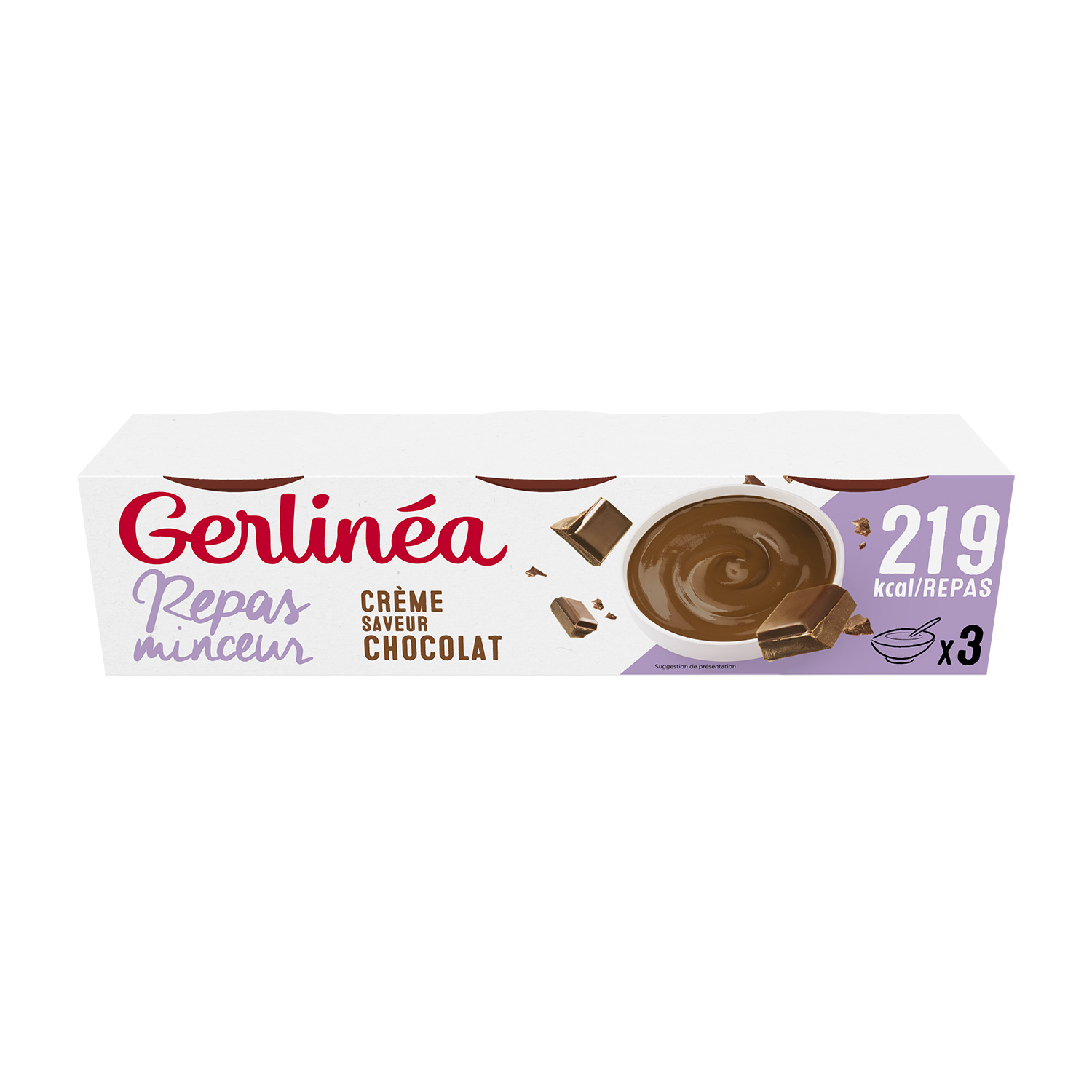 GERLINEA Coupelles crème saveur chocolat, repas minceur 3x210g