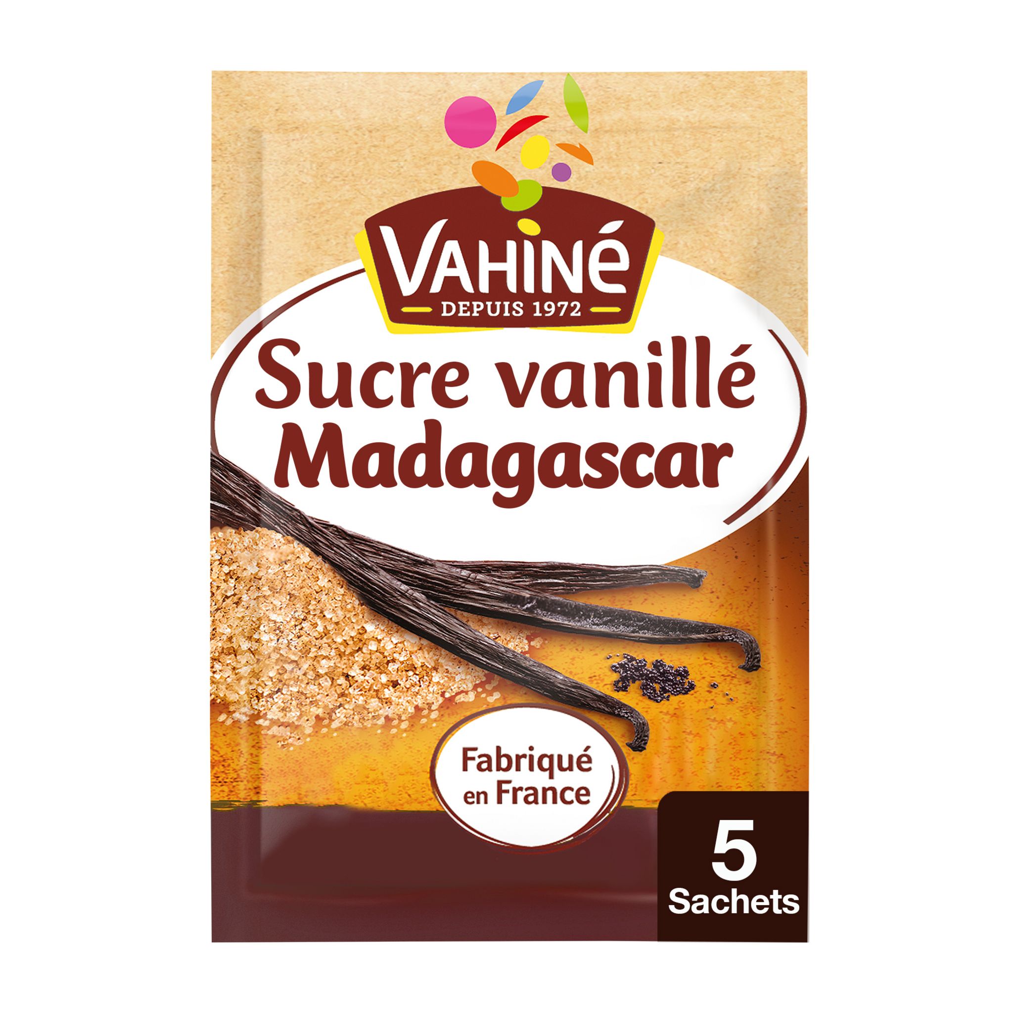 Vahiné Sucre Vanillé à l’Extrait naturel de Vanille par 10 Sachets de 7,5g  (lot de 5 soit 50 sachets) 