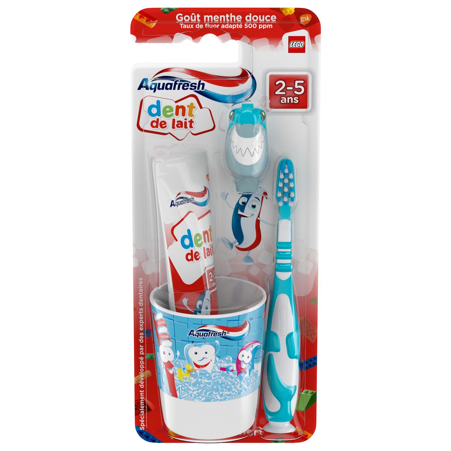 AQUAFRESH Kit dents de lait goût menthe douce 1 gobelet + 1 brosse + 1 tube  de dentifrice 50ml 50 ml pas cher 