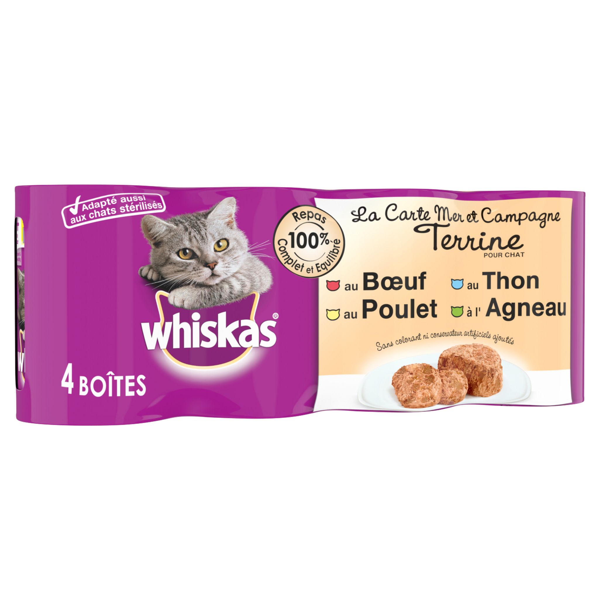 WHISKAS® La Carte Mer et Campagne En Gelée Pour Chat Adulte 4 Variétés 8 x  390g