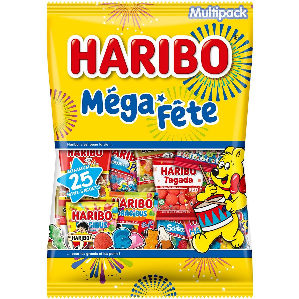 HARIBO Méga Fête Assortiment de bonbons mini sachets 26 sachets 1kg pas  cher 