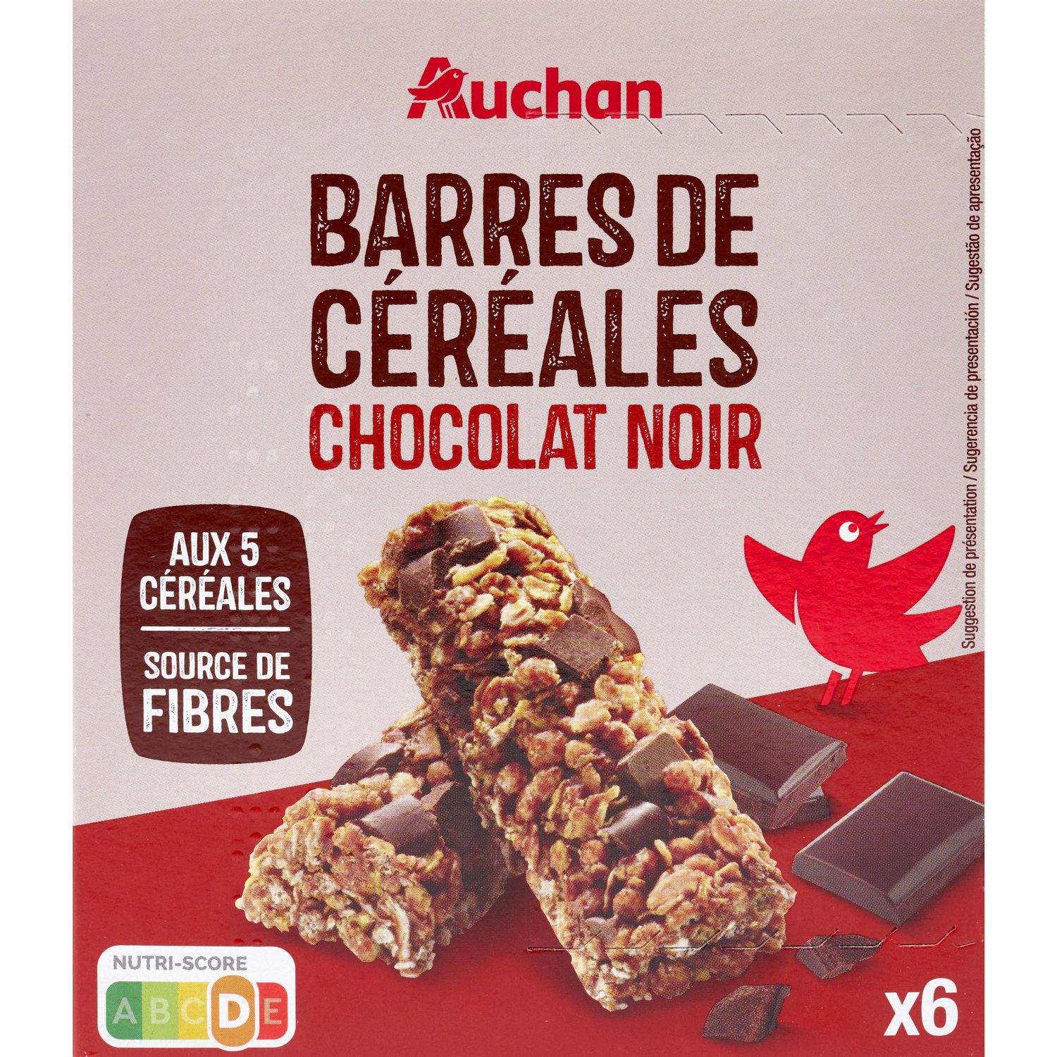 AUCHAN Crousti barres de céréales au chocolat noir 6 barres 126g pas cher 