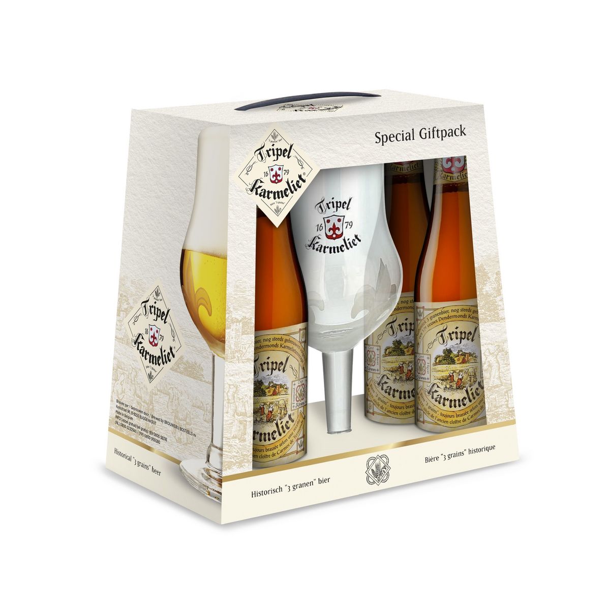 KARMELIET Coffret bière blonde triple 8,4% bouteilles +1 verre 4x33cl pas  cher 