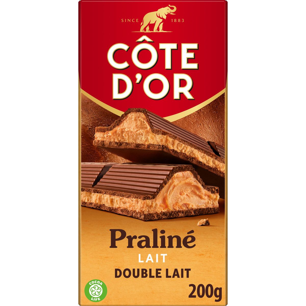 Cote Dor Tablette De Chocolat Au Lait Fourré Praliné Et Double Lait 1 Pièce 200g Pas Cher 7886