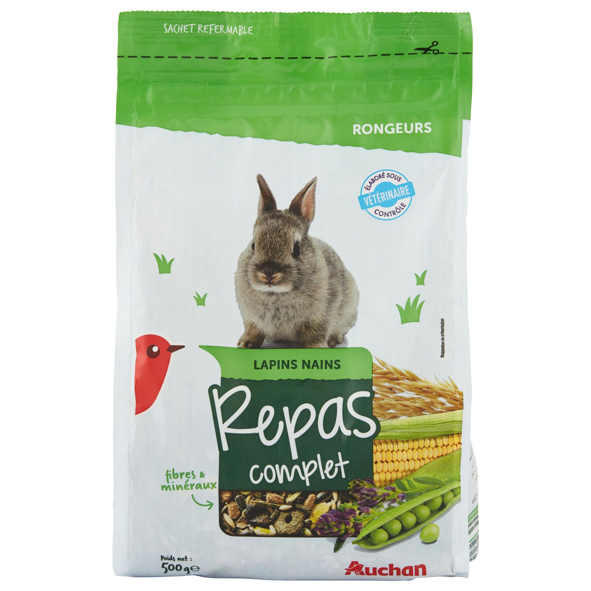 AUCHAN Repas complet pour lapins nains 500g pas cher 