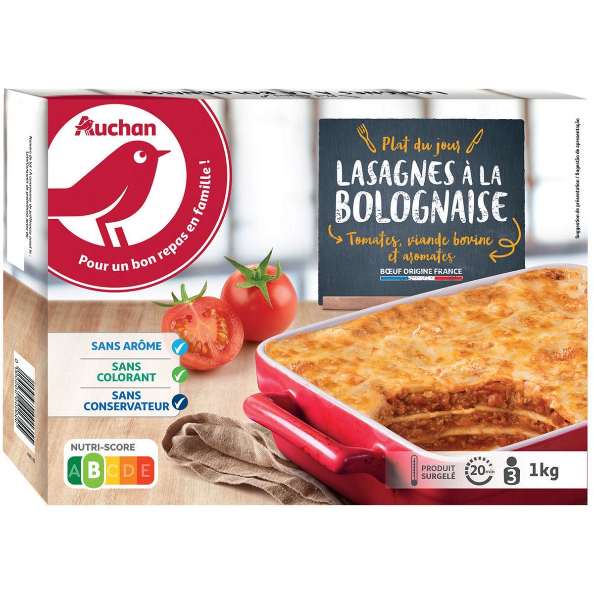 AUCHAN Lasagnes à la bolognaise 4 portions 1kg