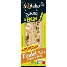 SODEBO Sandwich Poulet rôti mayonnaise légère crudités 145g