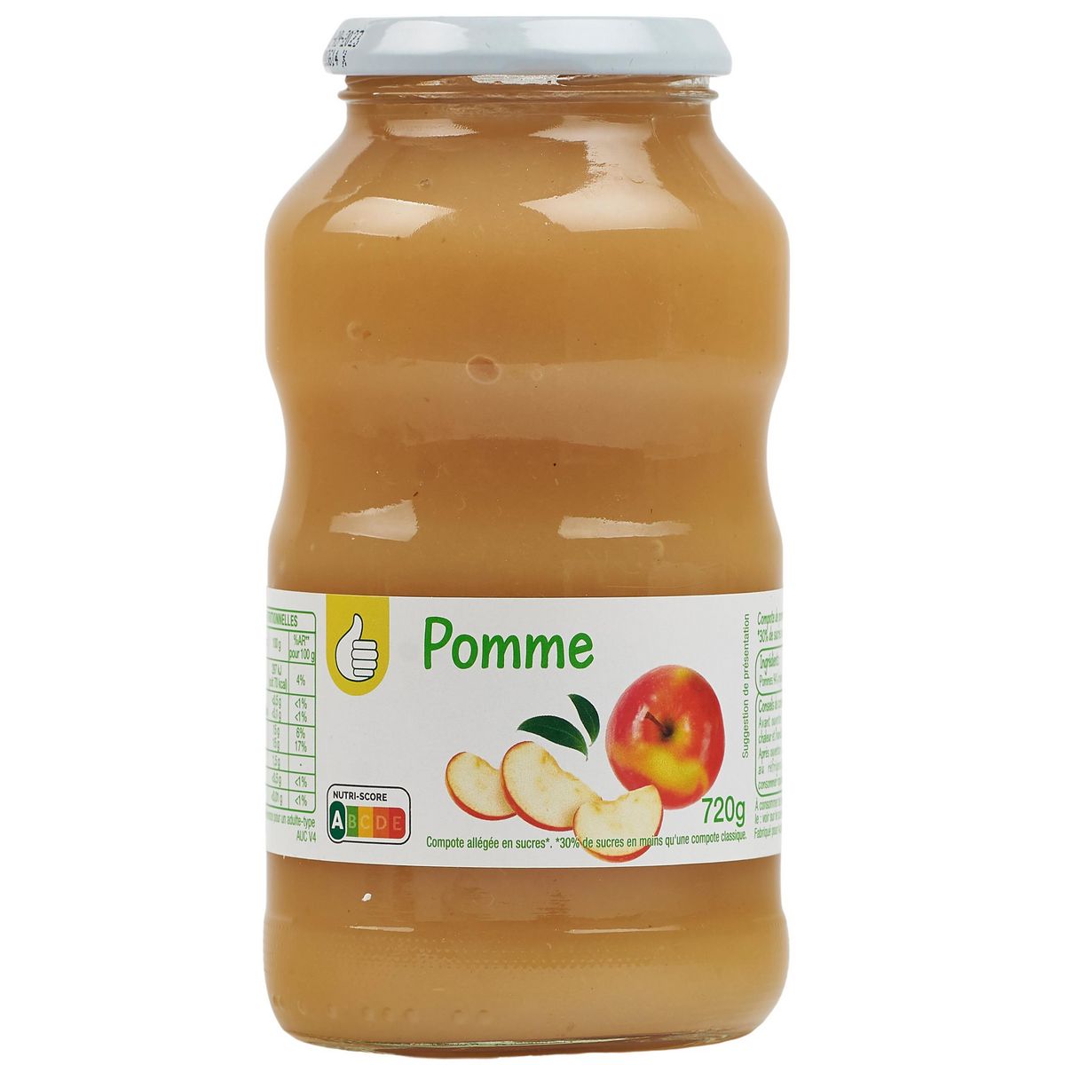 POUCE Compote de pomme allégée en sucres en bocal 720g pas cher 