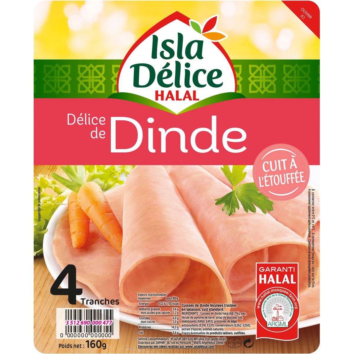 ISLA DELICE Délice de dinde cuit à l'étouffée halal 4 tranches 160g