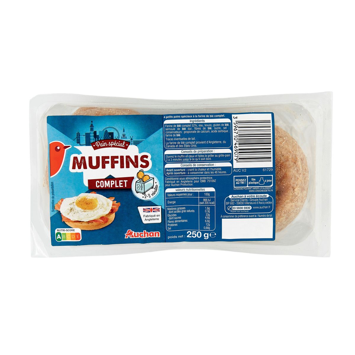 AUCHAN Muffins complets 250g