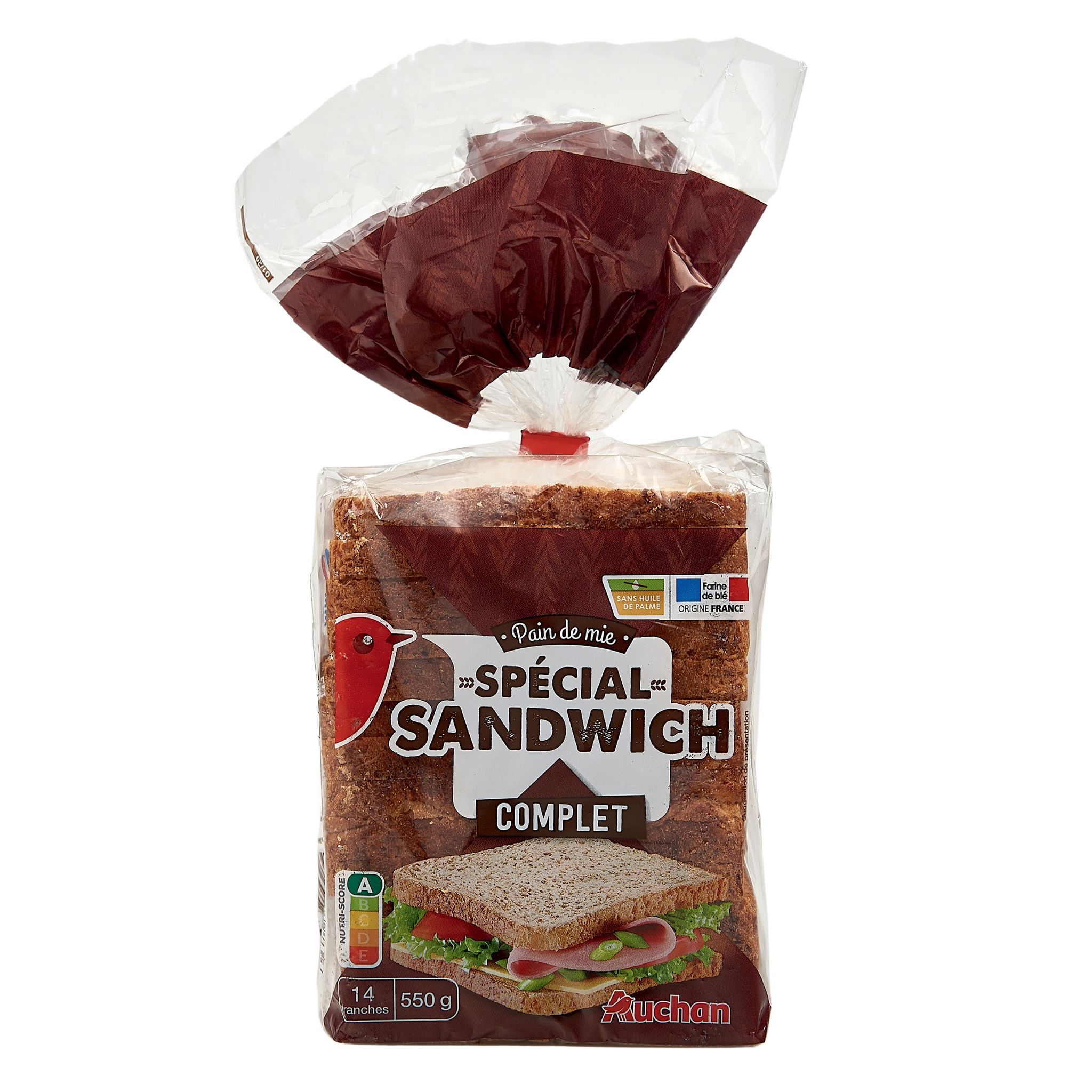 AUCHAN Pain de mie complet avec croûte spécial sandwich 21