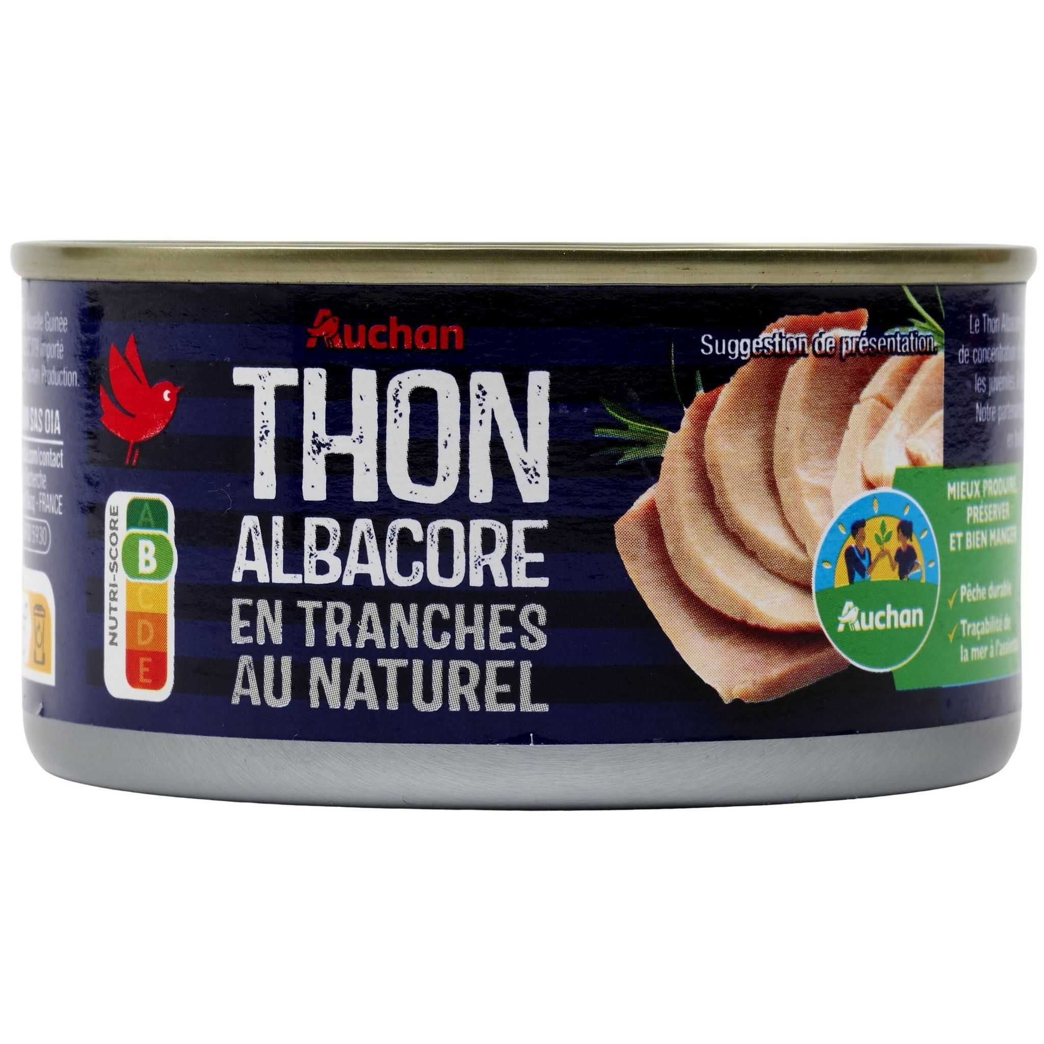 AUCHAN CULTIVONS LE BON thon albacore en tranches au naturel 140g pas cher  