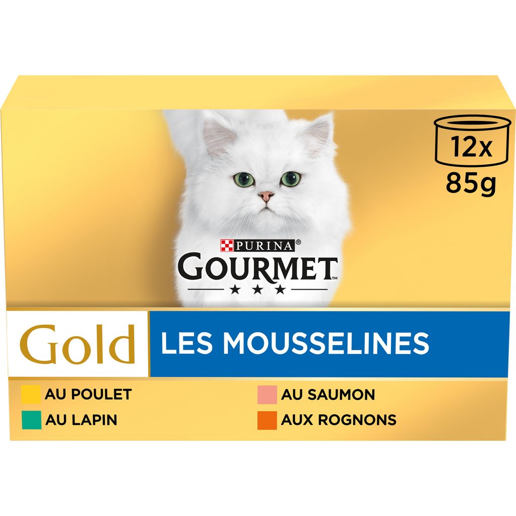 Barquettes chats Gourmet Gold Les mousselines - 12x85g - Drive Z