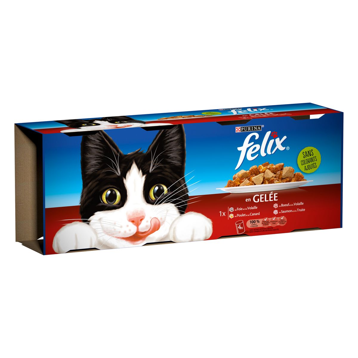 Pâtée pour chat bœuf/volaille/poisson PURINA FELIX : les 4 boîtes