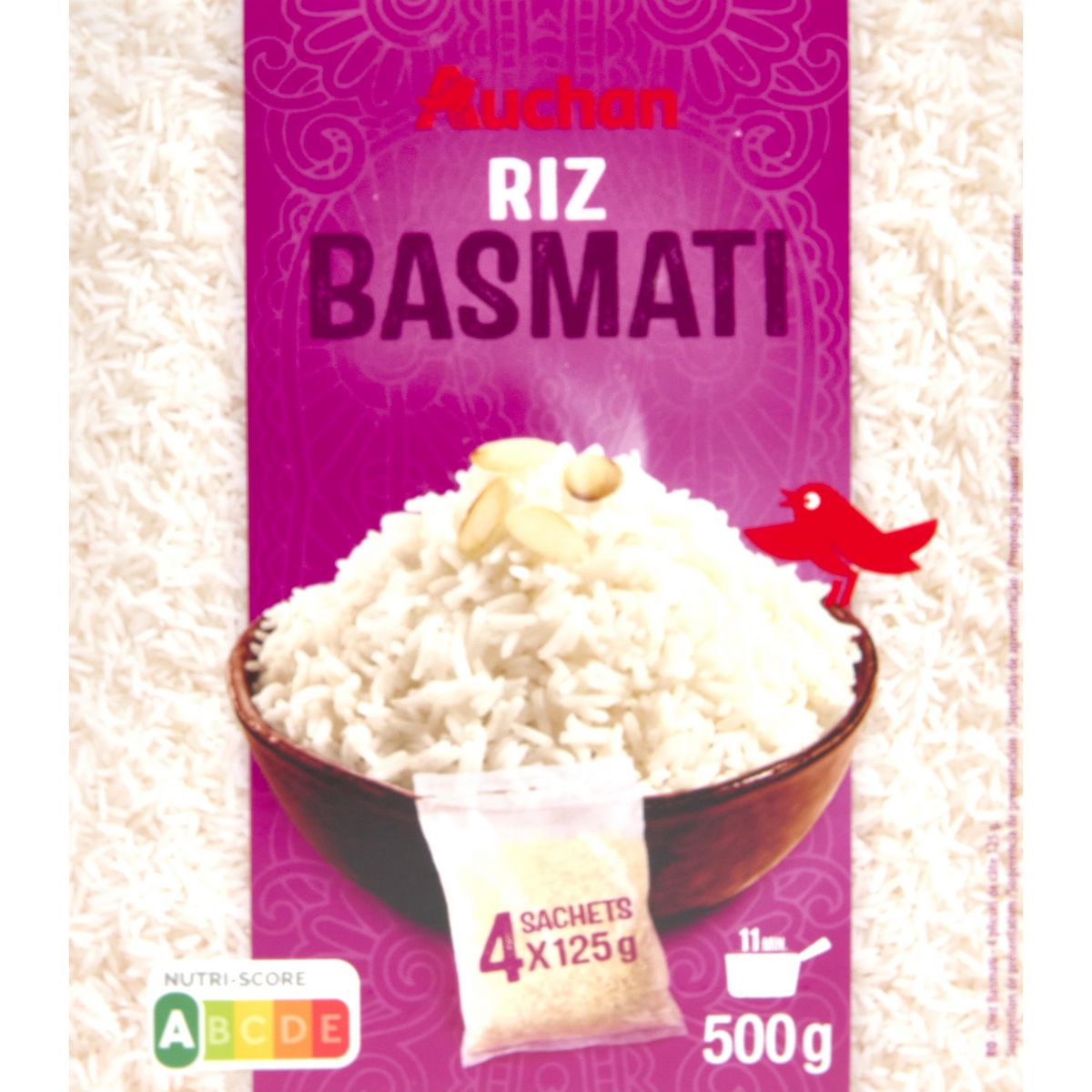 AUCHAN Riz basmati sachets cuisson prêt en 11 min 4 sachets 500g pas