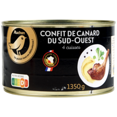 AUCHAN GOURMET Confit de canard du Sud-Ouest 4 cuisses IGP 1,350kg