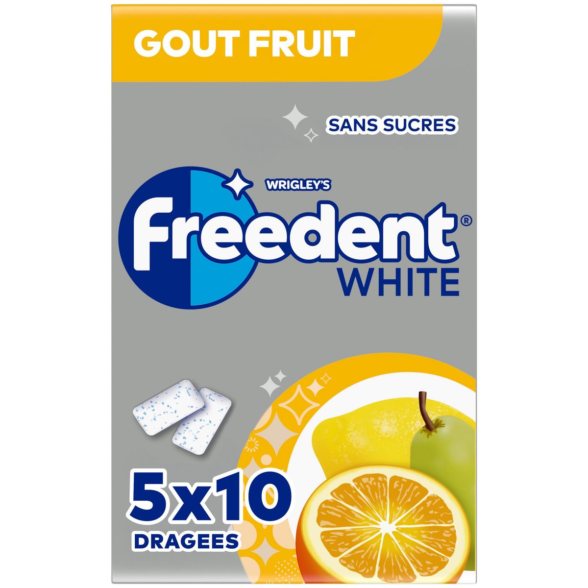 FREEDENT White chewing-gums sans sucres aux fruits citron poire 5x10  dragées 70g pas cher - Auchan.fr