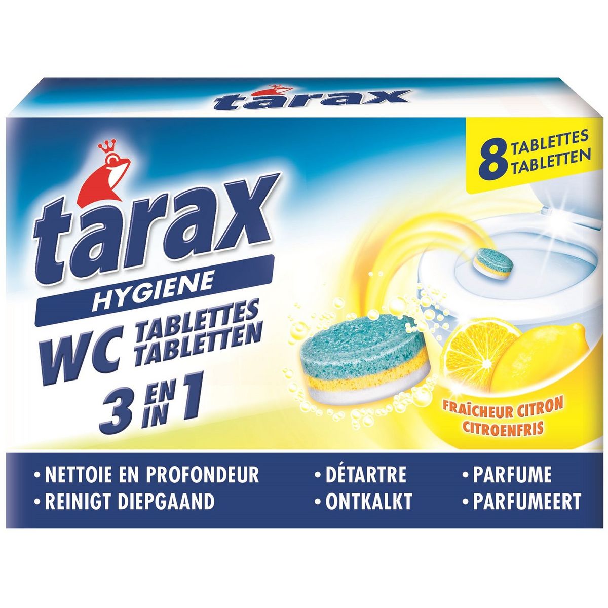 TARAX Tablettes WC 3 en 1 fraîcheur citron 8 tablettes