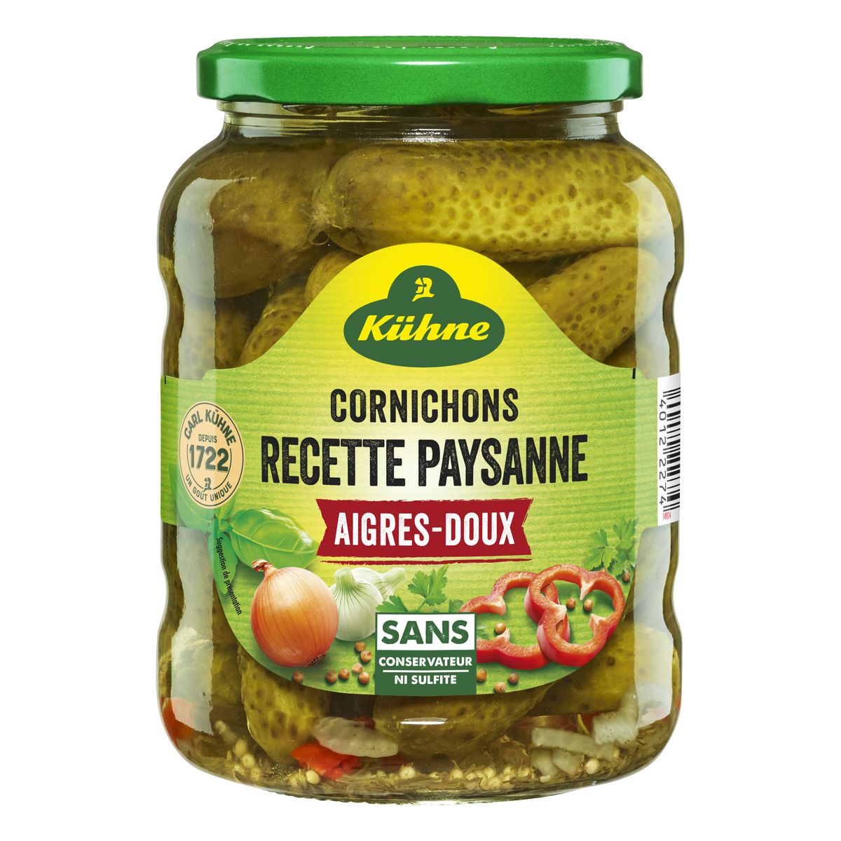 KUHNE Cornichons recette paysanne aigresdoux en bocal 360g pas cher