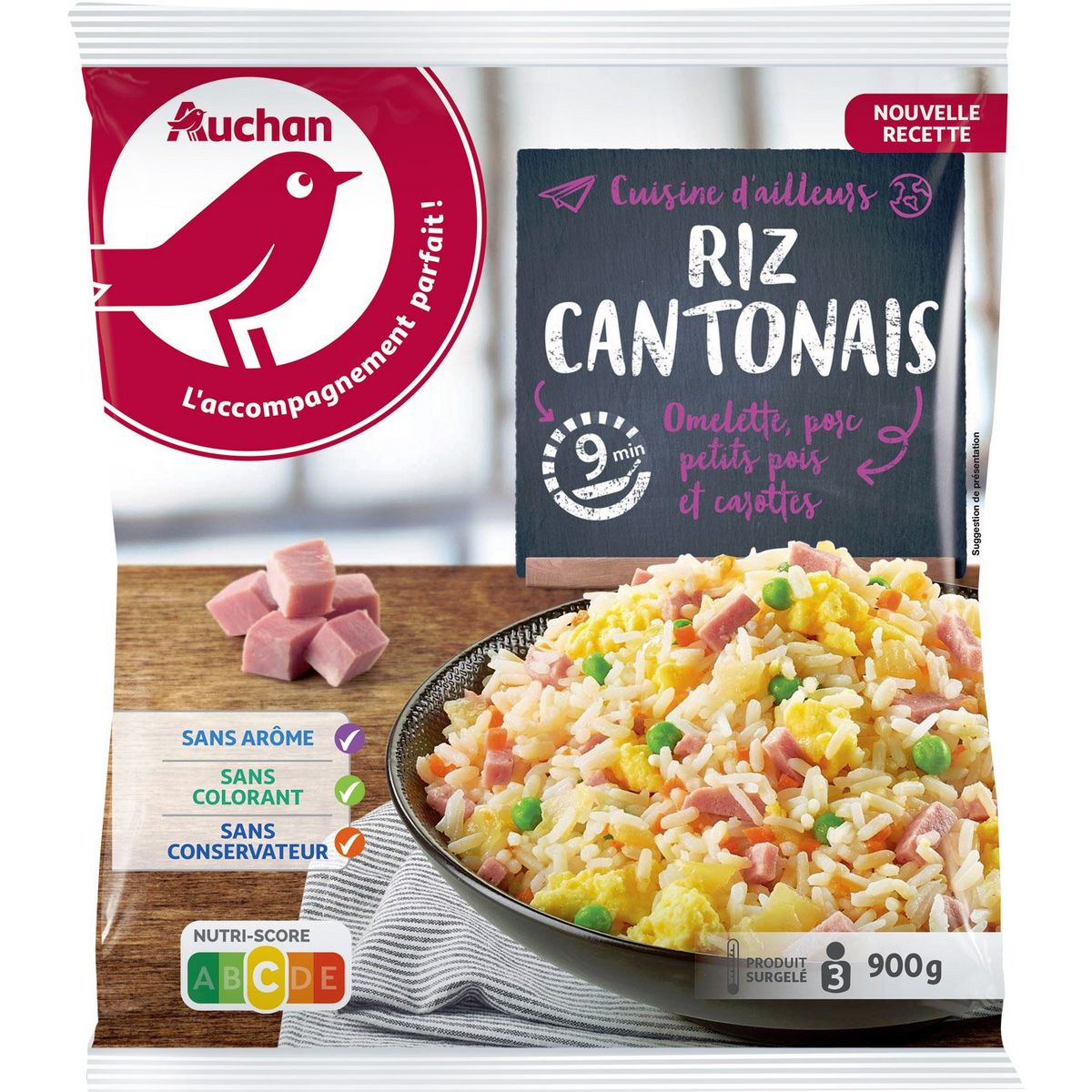 AUCHAN Riz cantonais 3 portions 900g