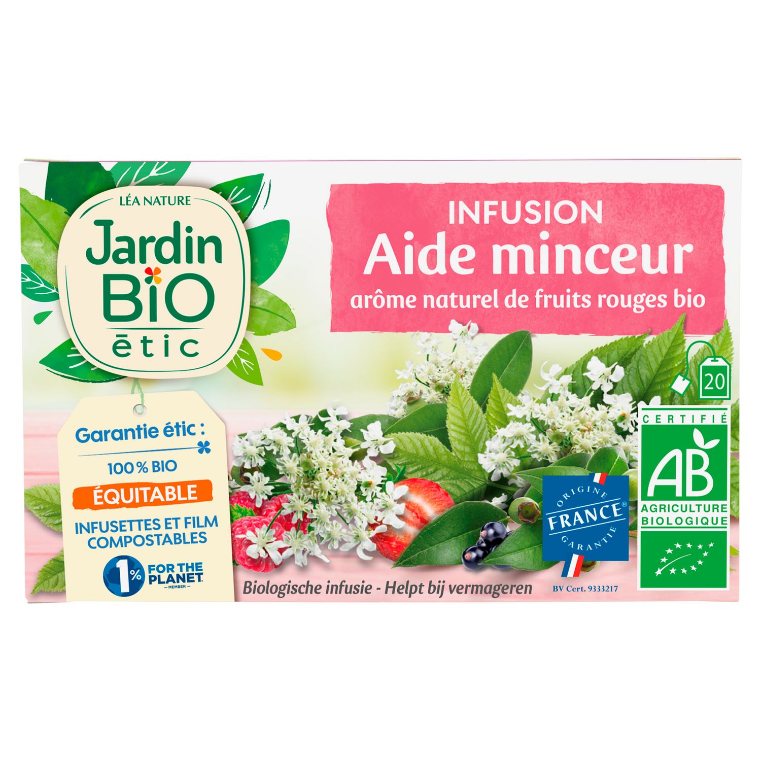 JARDIN BIO ETIC Infusion aide minceur aux arômes naturels de fruits rouges  bio 20 sachets 30g pas cher 