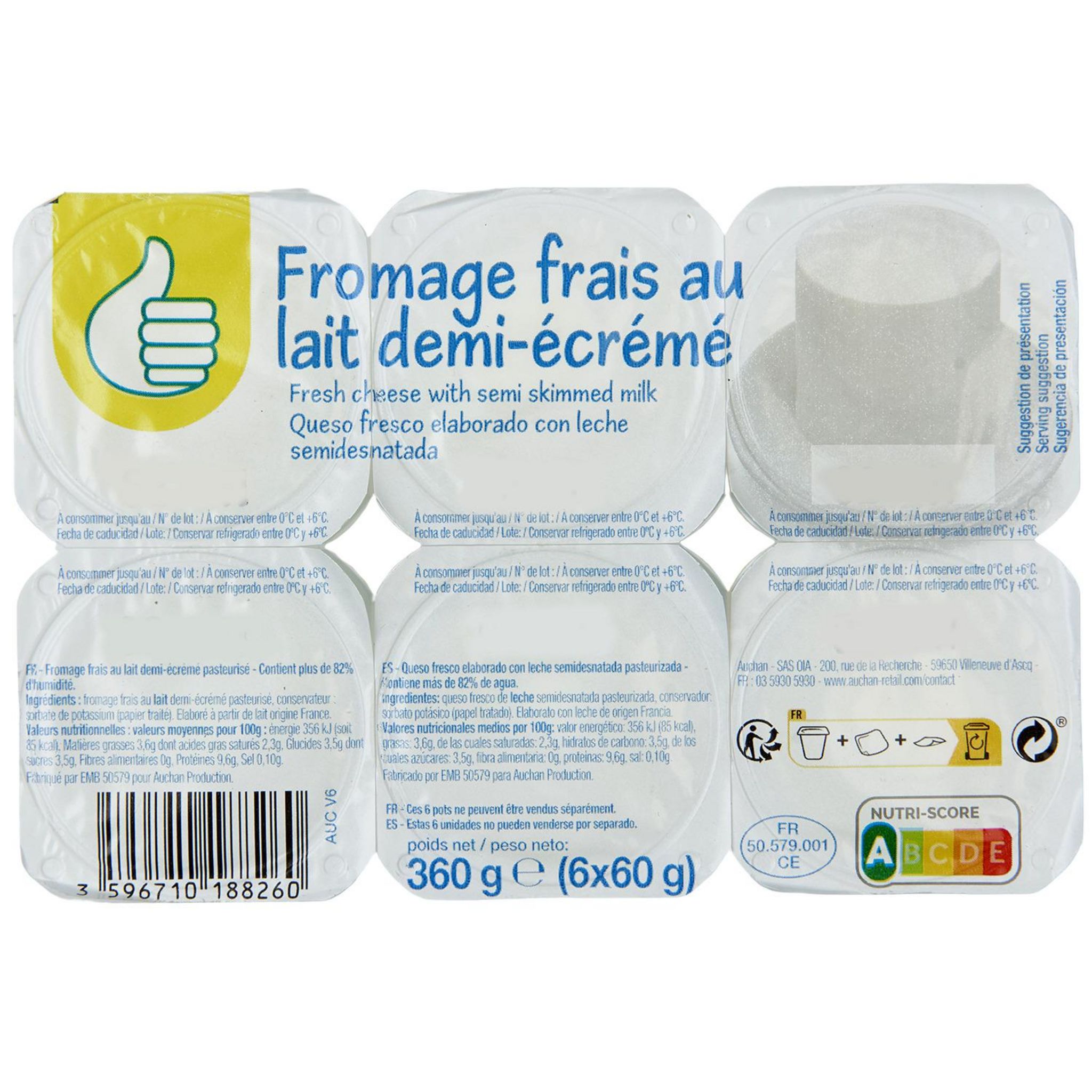 AUCHAN Petit-suisse 3.8% MG 12x60g pas cher 