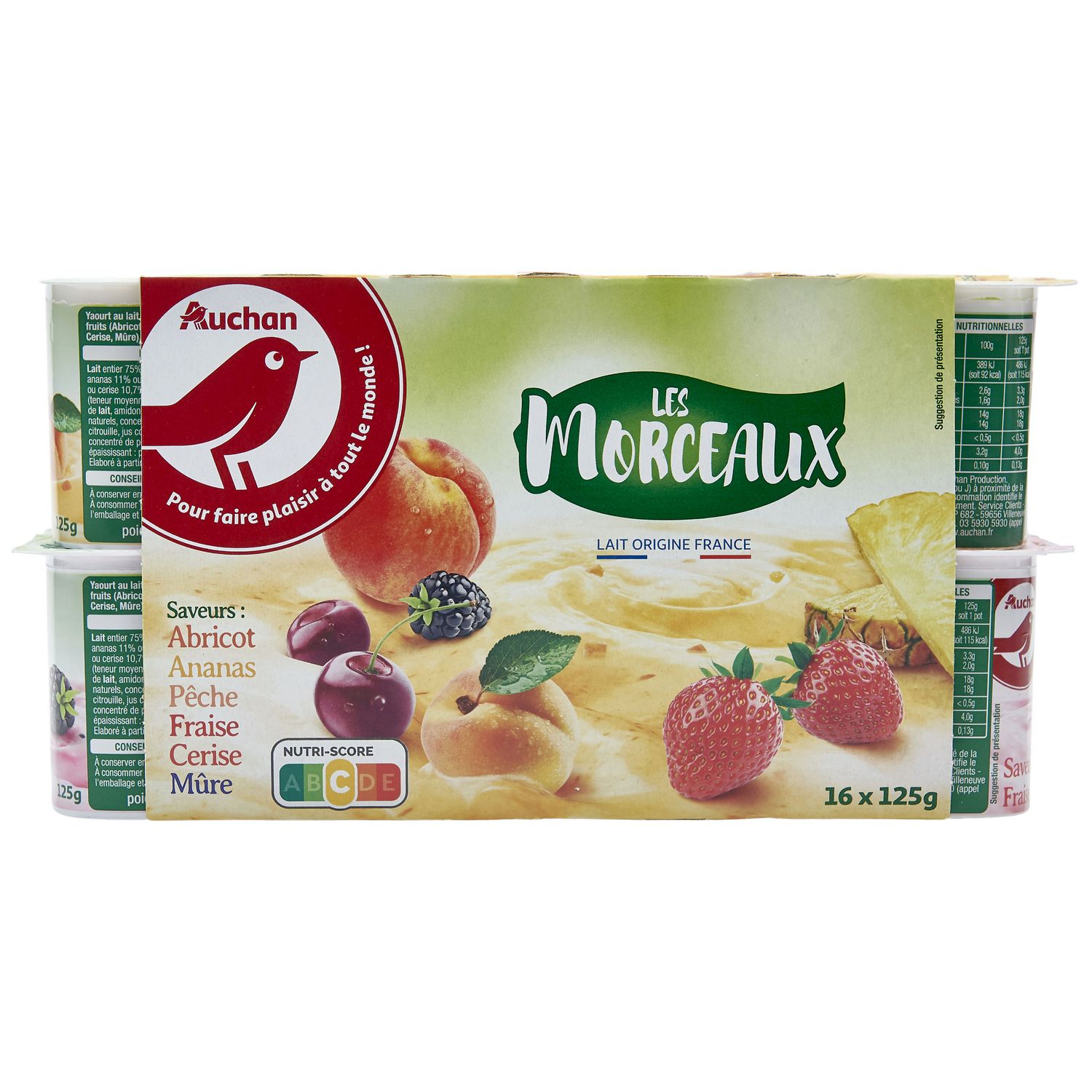 AUCHAN Yaourt brassé et mixé aux fruits panaché 16x125g pas cher 