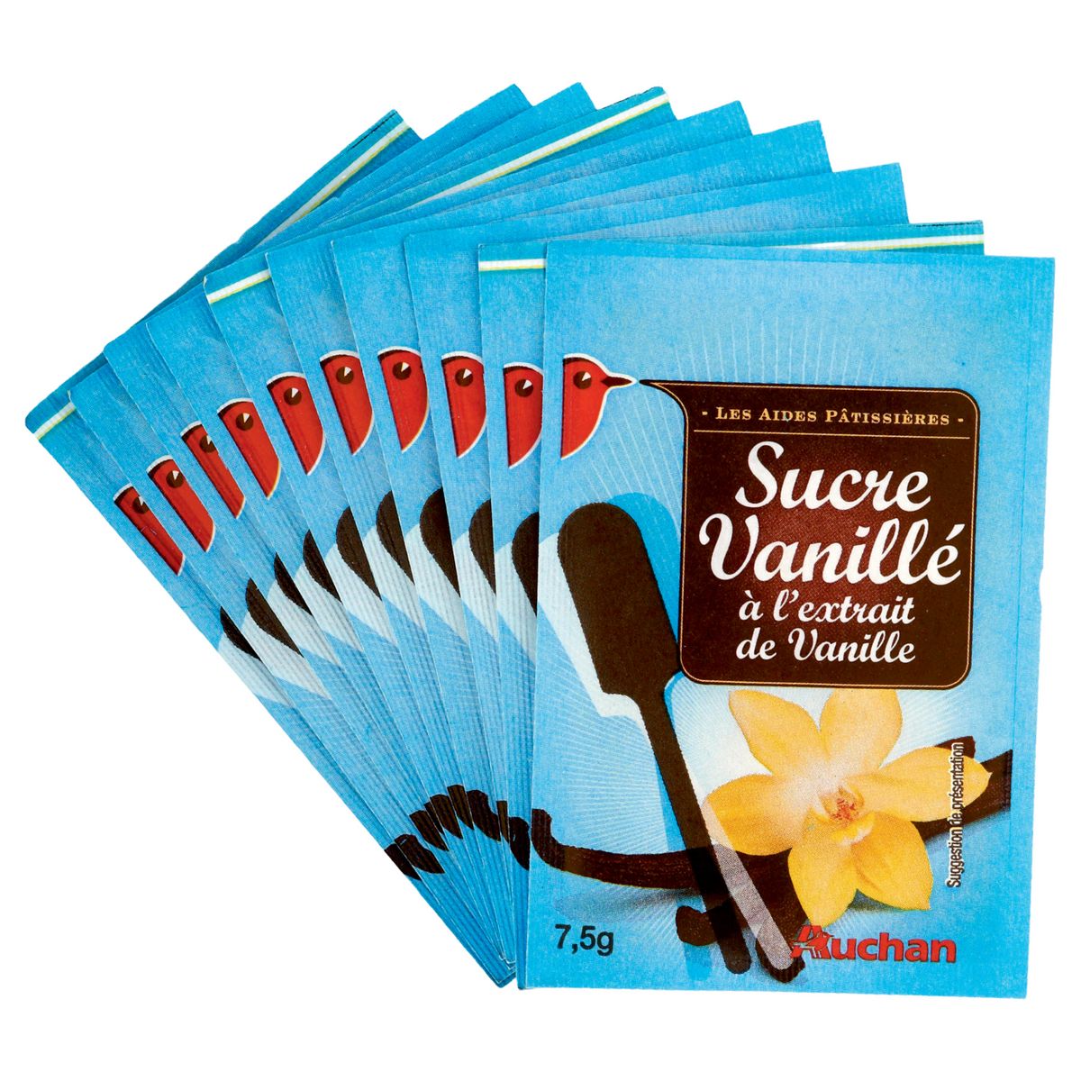 AUCHAN Sucre vanillé à l'extrait de vanille 10 sachets 10x7,5g pas cher 