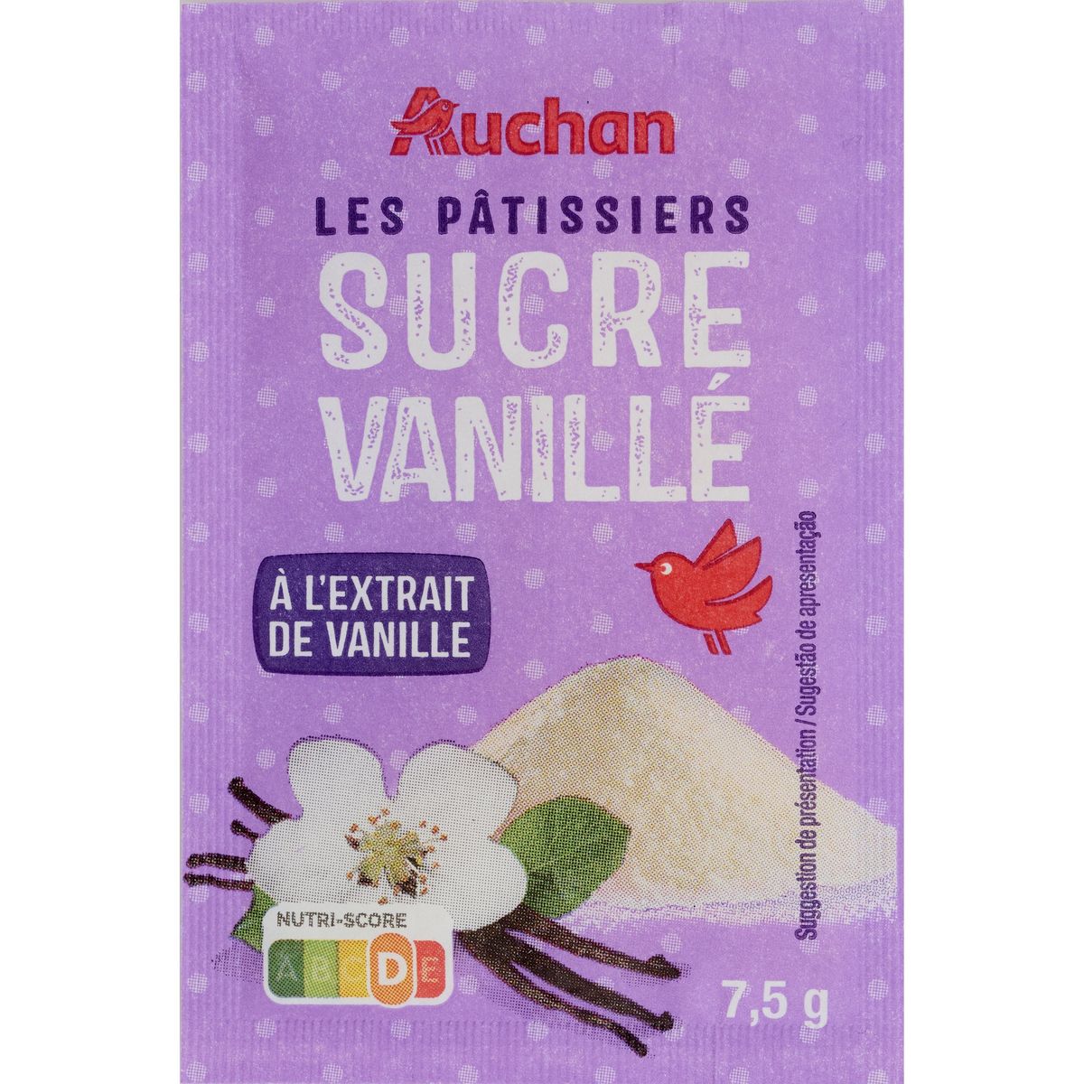 AUCHAN Sucre vanillé à l'extrait de vanille 10 sachets 10x7,5g pas cher 