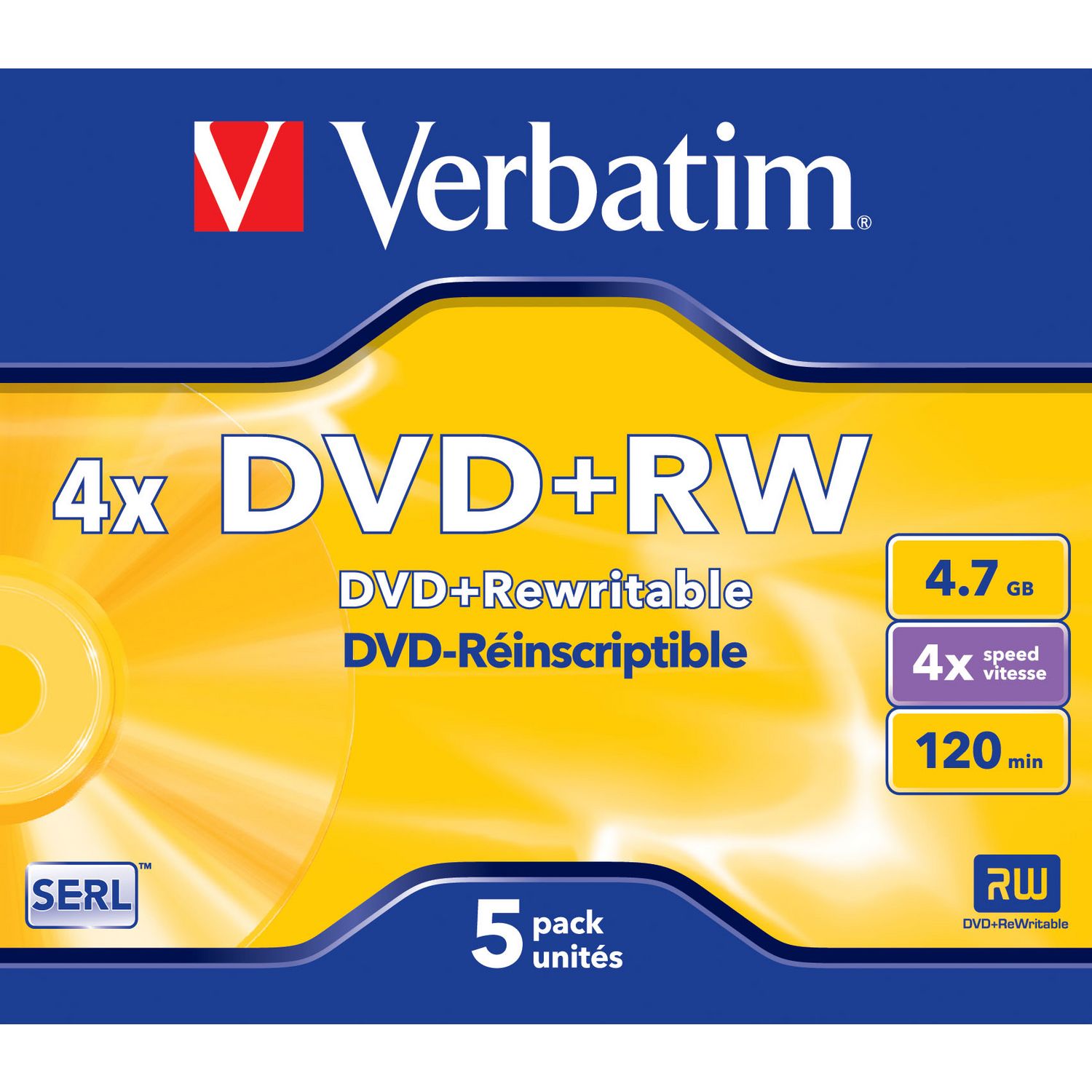 Verbatim DVD+RW vierge réinscriptible 4,7 Go / 120 min vitesse 4 X - Lot de  5 - Cd & DVD Viergesfavorable à acheter dans notre magasin