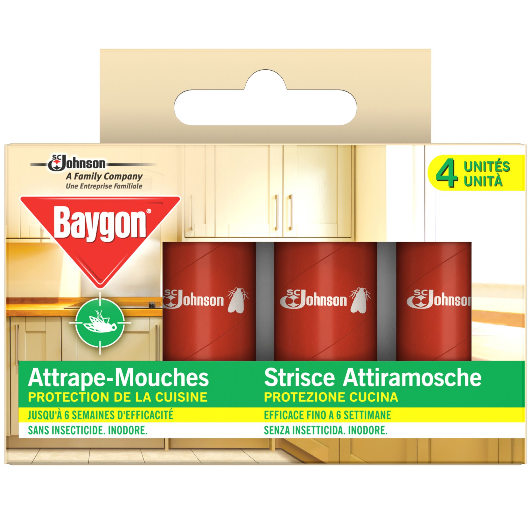 BAYGON Rubans adhésifs attrape-mouches efficace 4x6semaines 4 rubans pas  cher 