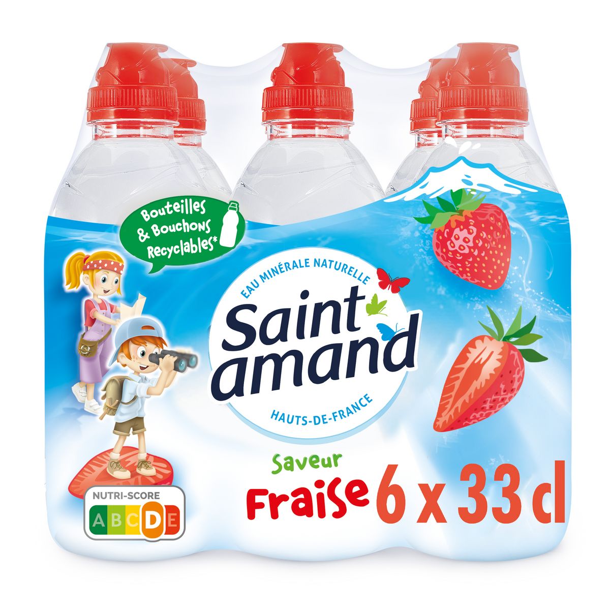 SAINT AMAND Eau minérale plate aromatisée fraise bouteilles 6x33cl