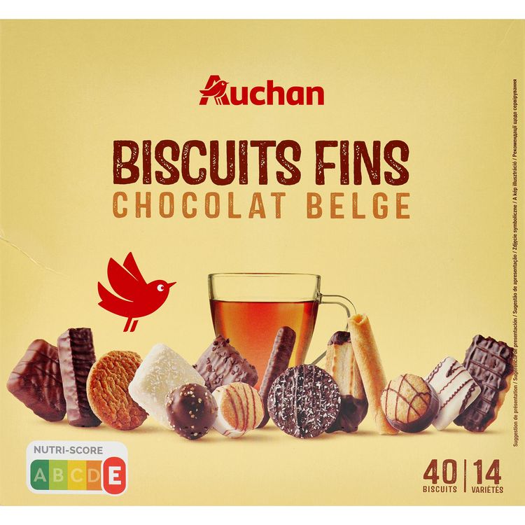 AUCHAN Assortiment de biscuits fins au chocolat belge x80 pas cher