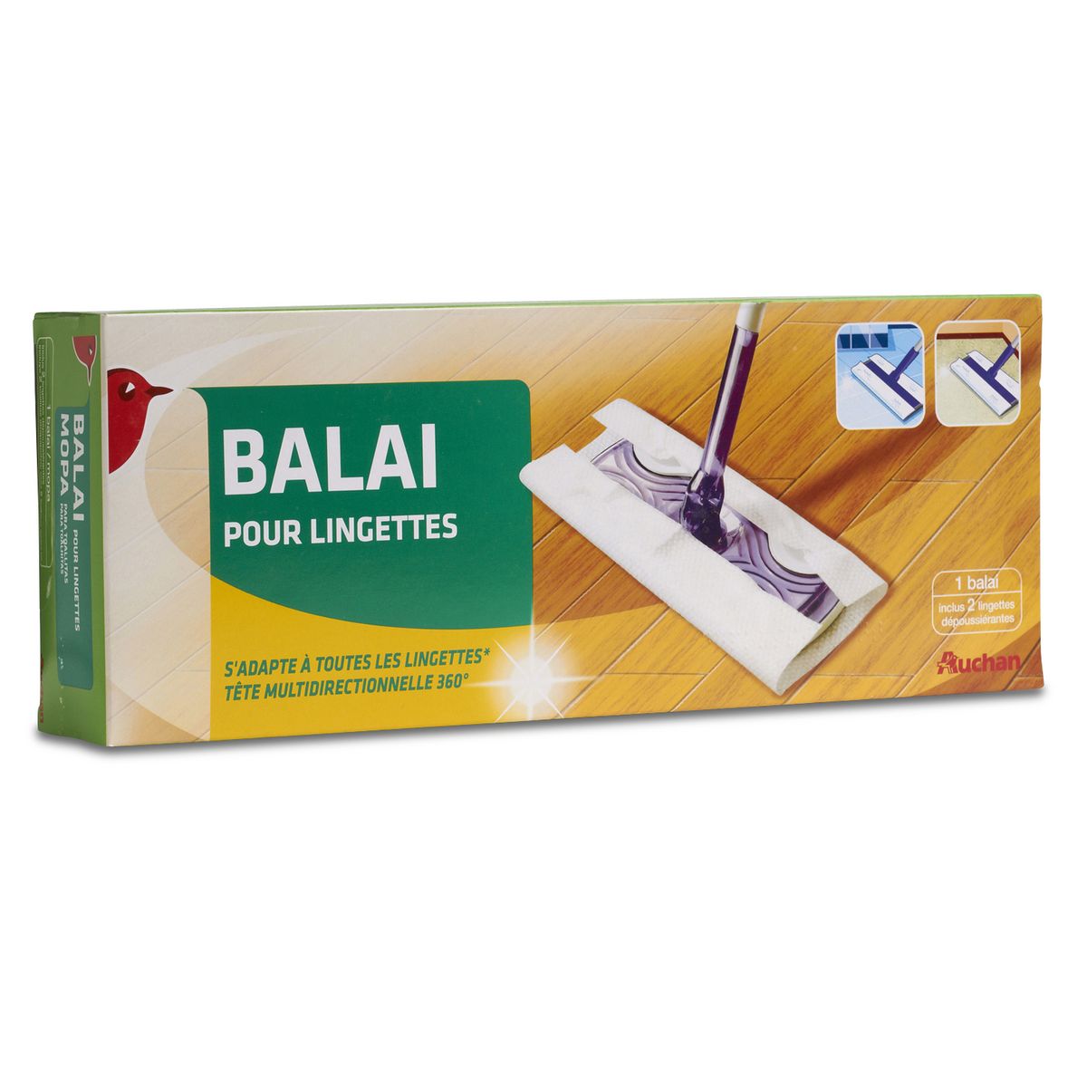 AUCHAN Balai avec système lingettes 1 balai pas cher 