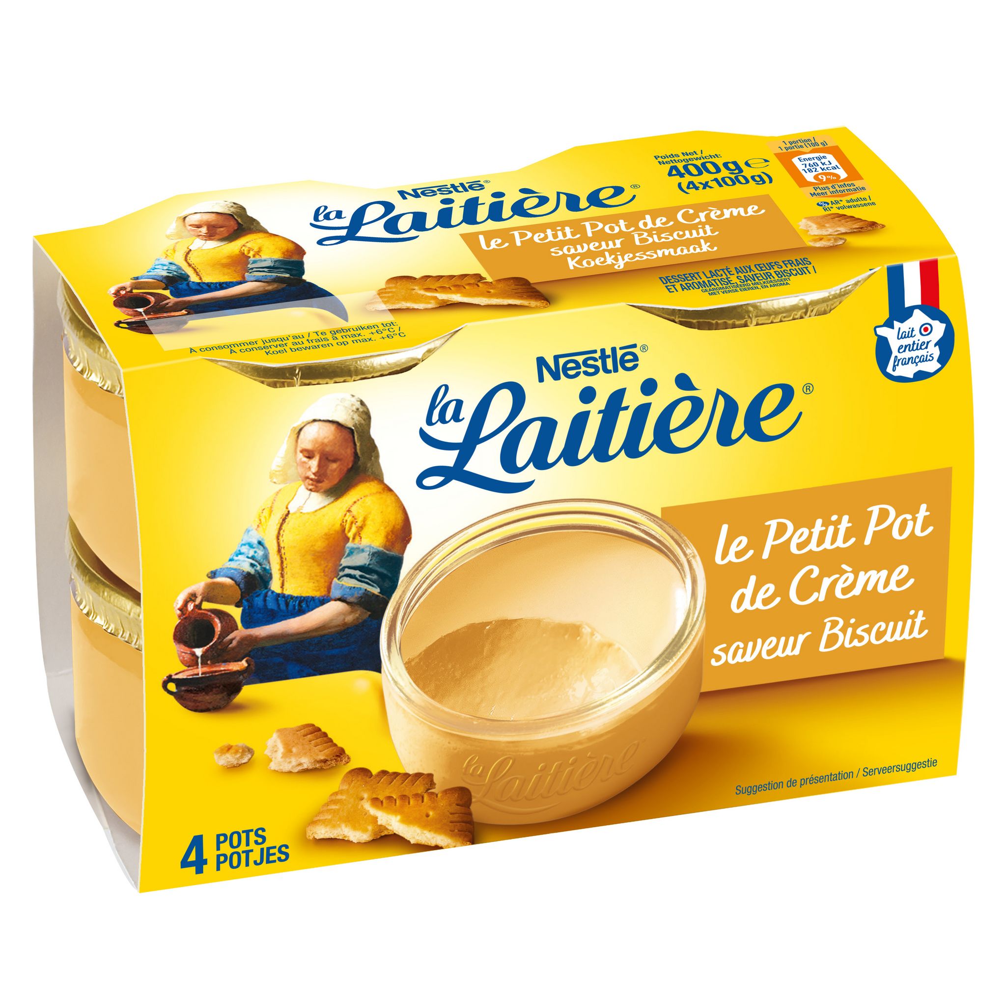 LA LAITIERE Petit pot de crème au biscuit 4x100g pas cher 