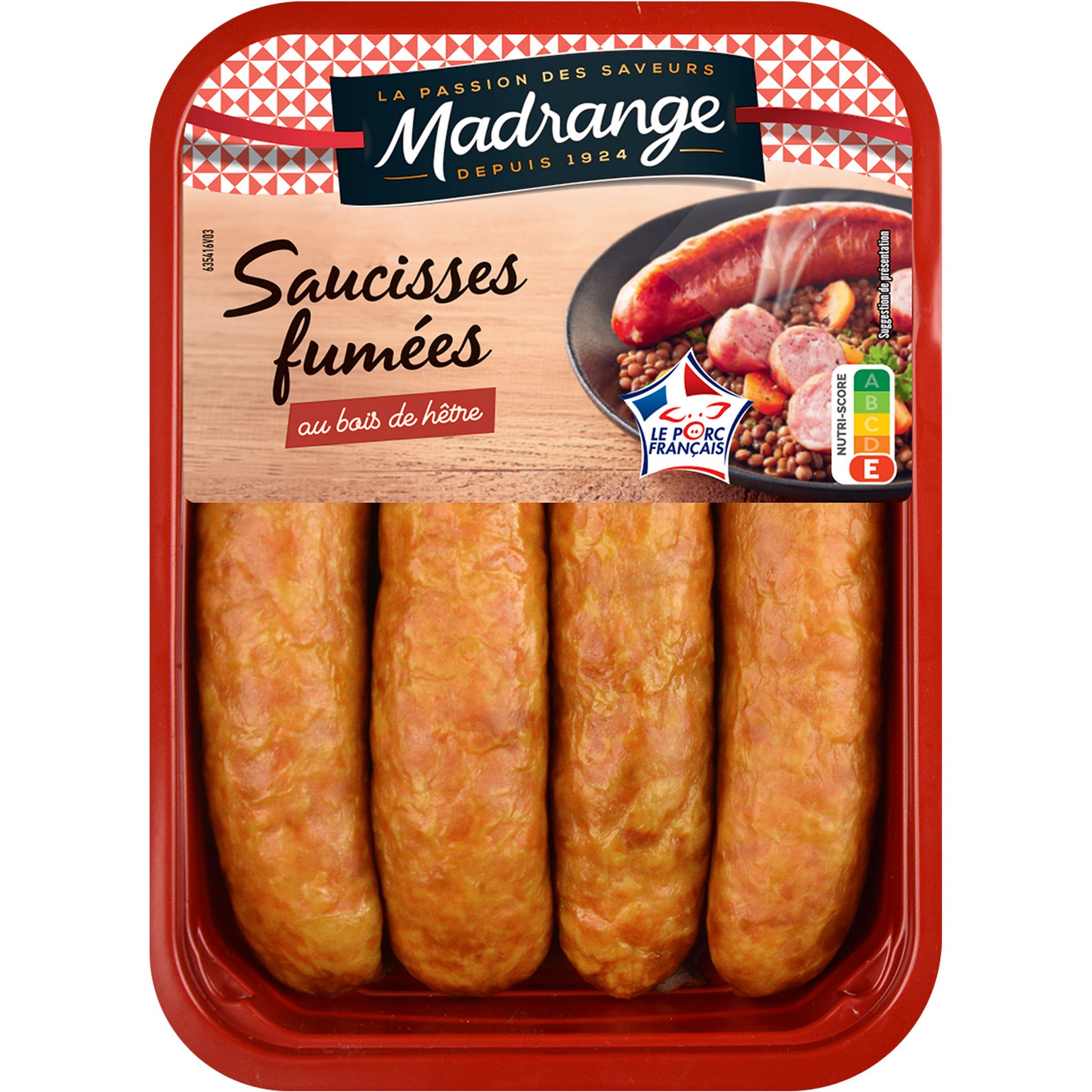 Saucisses fumées au bois de hêtre - saucisse fumée de porc - Madrange