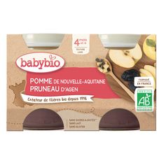 BABYBIO Petit pot dessert pomme pruneau bio dès 4 mois 2x130g