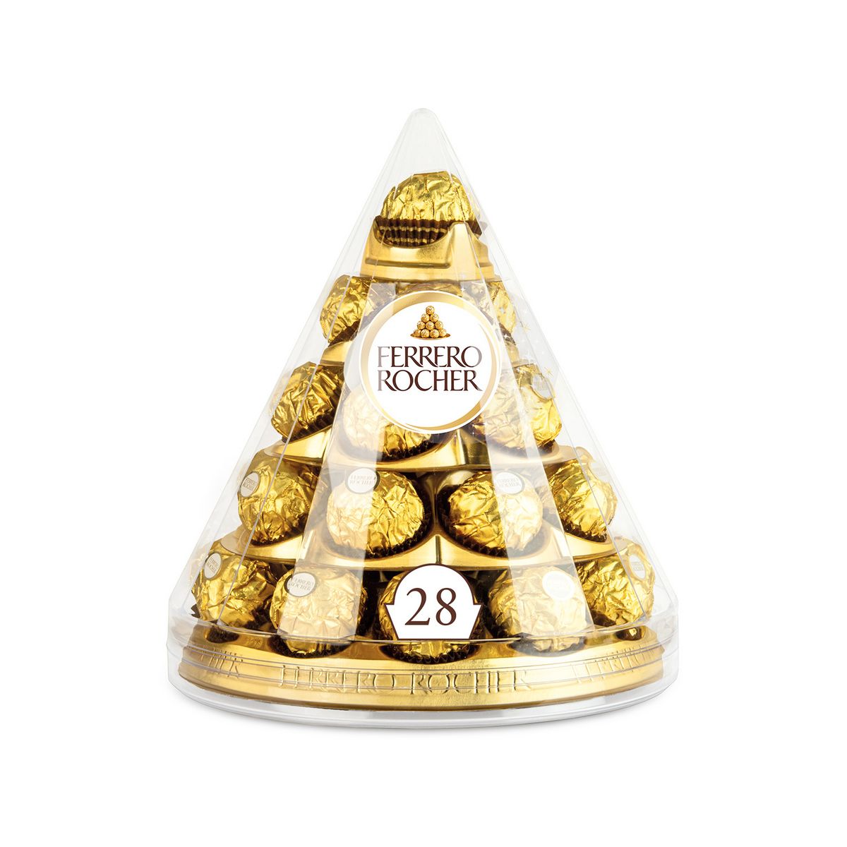 FERRERO ROCHER Fines gaufrettes de chocolat au lait et noisettes en  pyramide 28 pièces 350g pas cher 