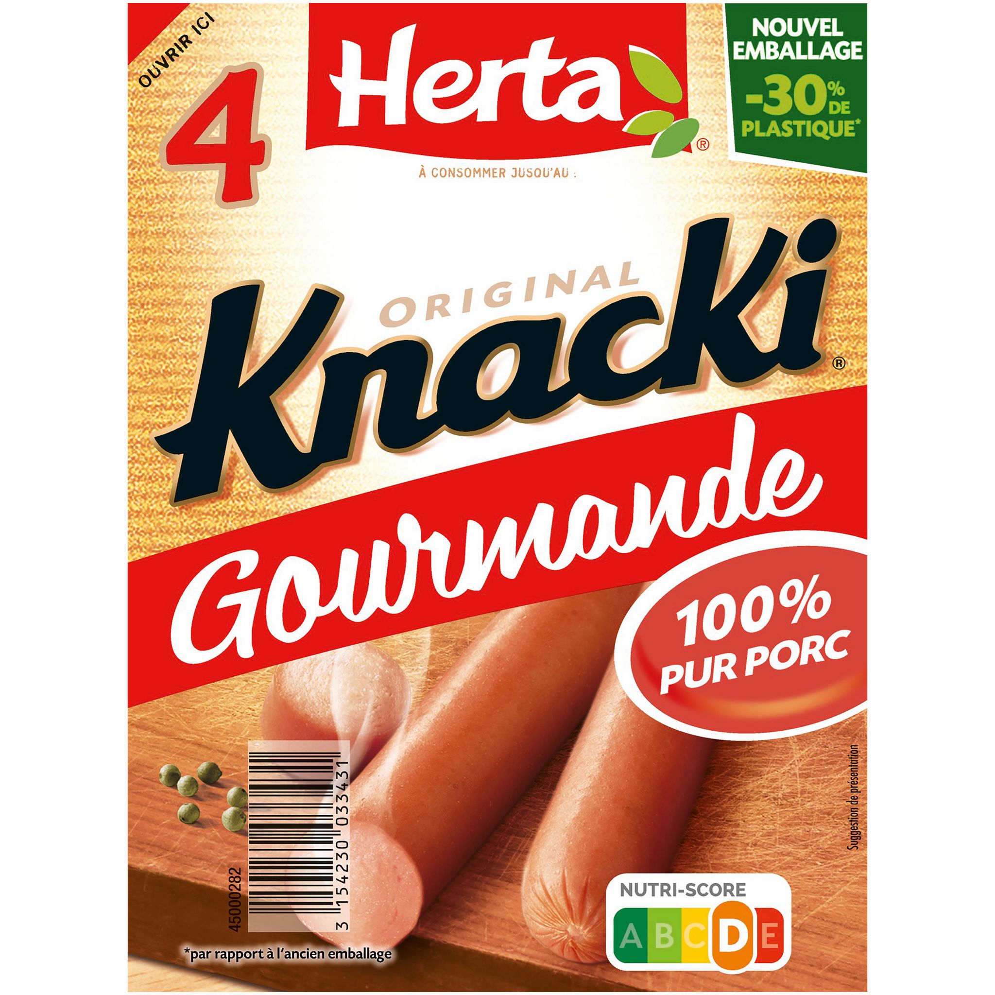 Knacki - 100% pur porc - Saucisses de Strasbourg - Herta - 350 g