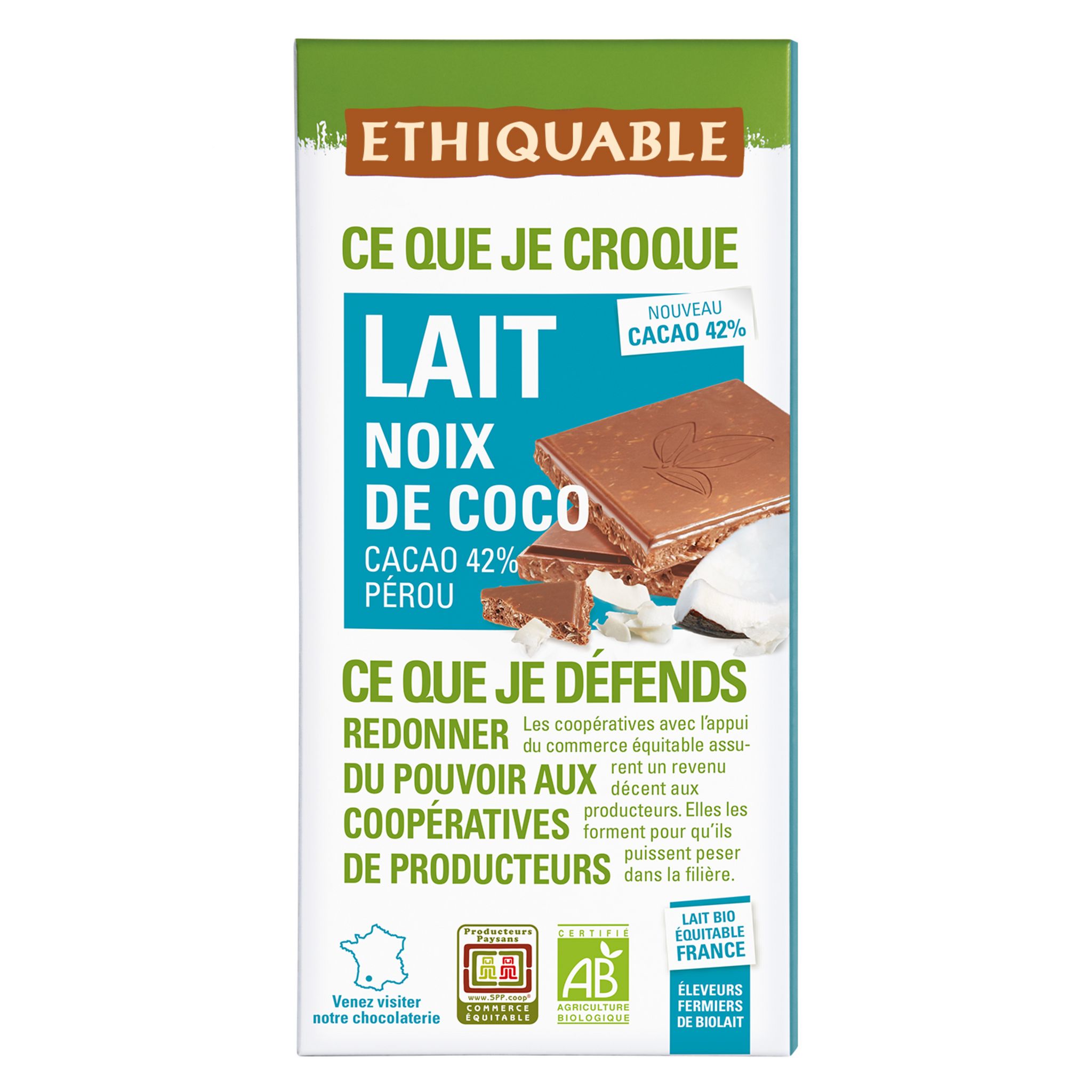 AUCHAN Tablette de chocolat vegan à base de lait de coco 100g pas cher 