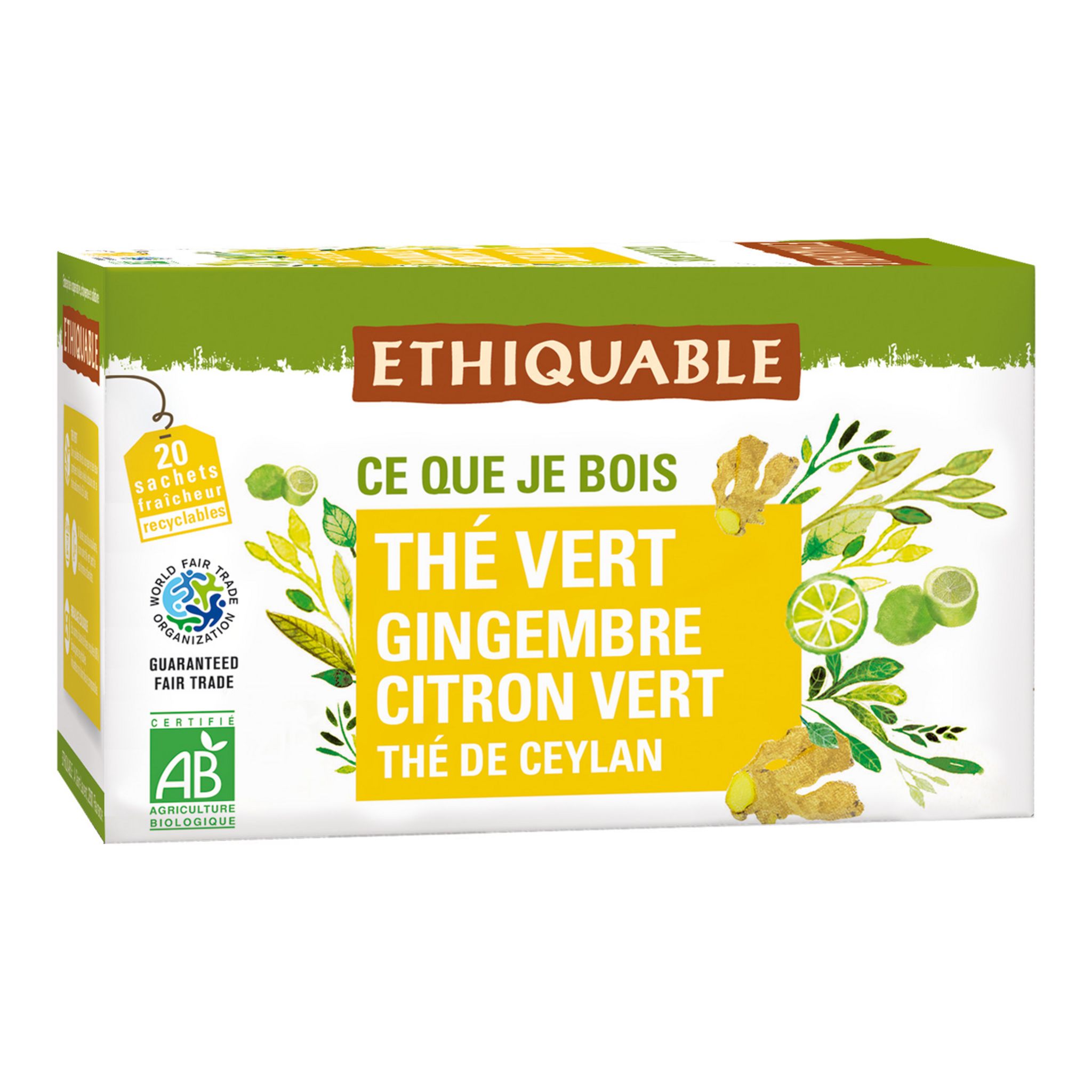 JARDIN BIO ETIC Thé vert équitable gingembre citron vert 20 sachets 30g pas  cher 