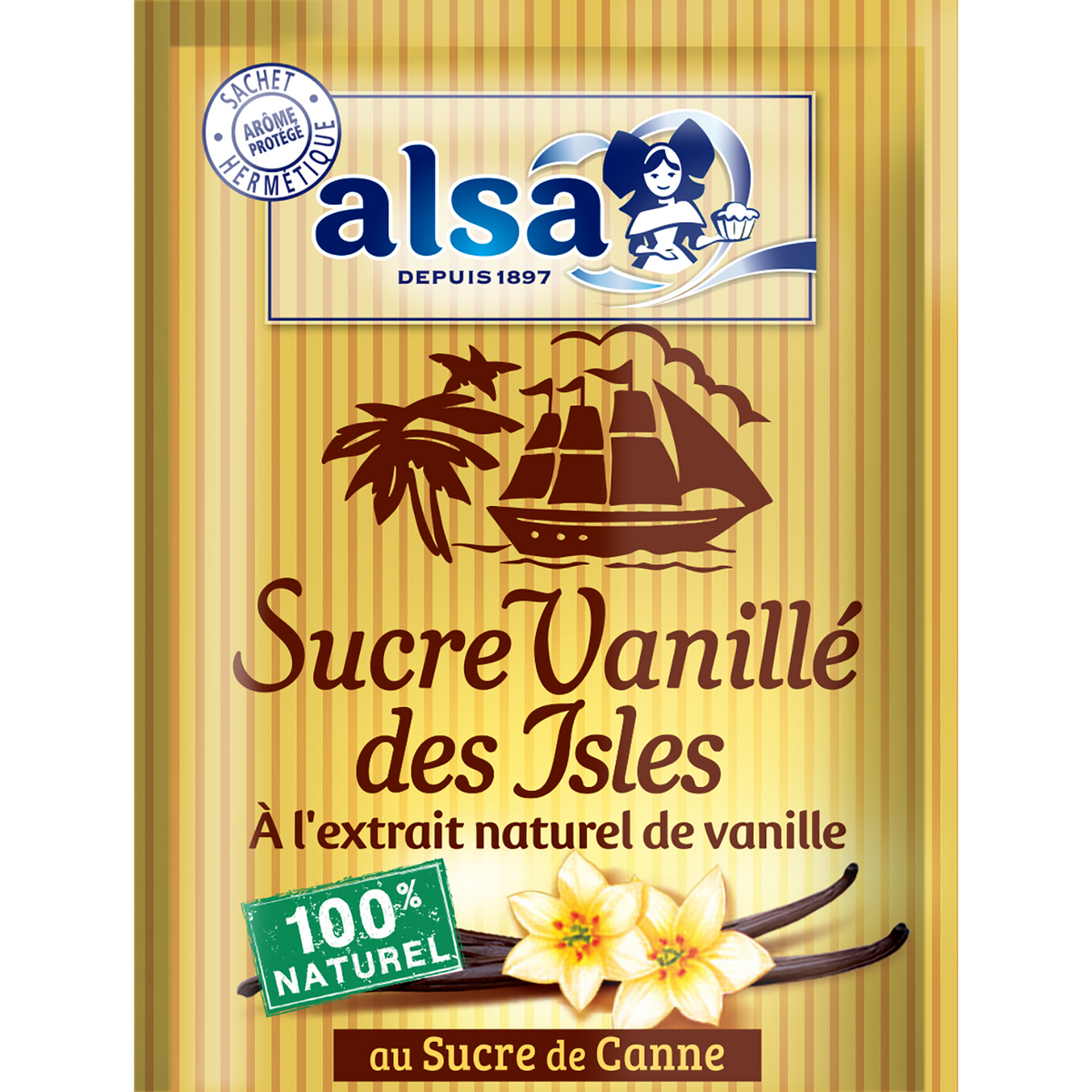 ALSA Sucre vanillé des Isles au sucre de canne 7 sachets 7x7,5g