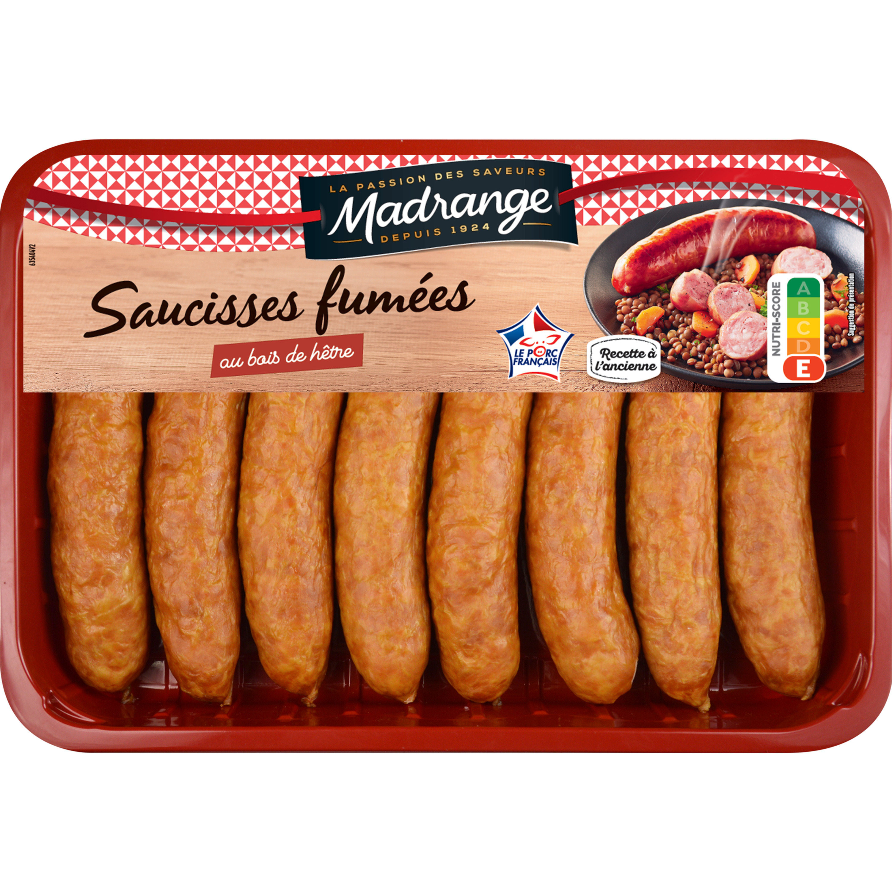 Saucisses fumées au bois de hêtre - saucisse fumée de porc - Madrange