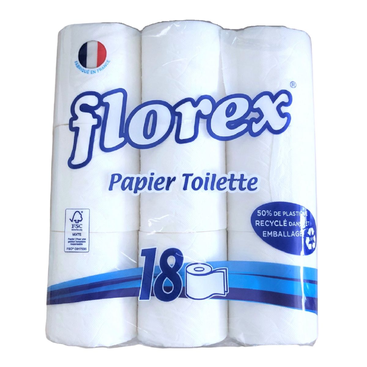 FLOREX Papier toilette blanc en rouleaux 2 épaisseurs 18 rouleaux