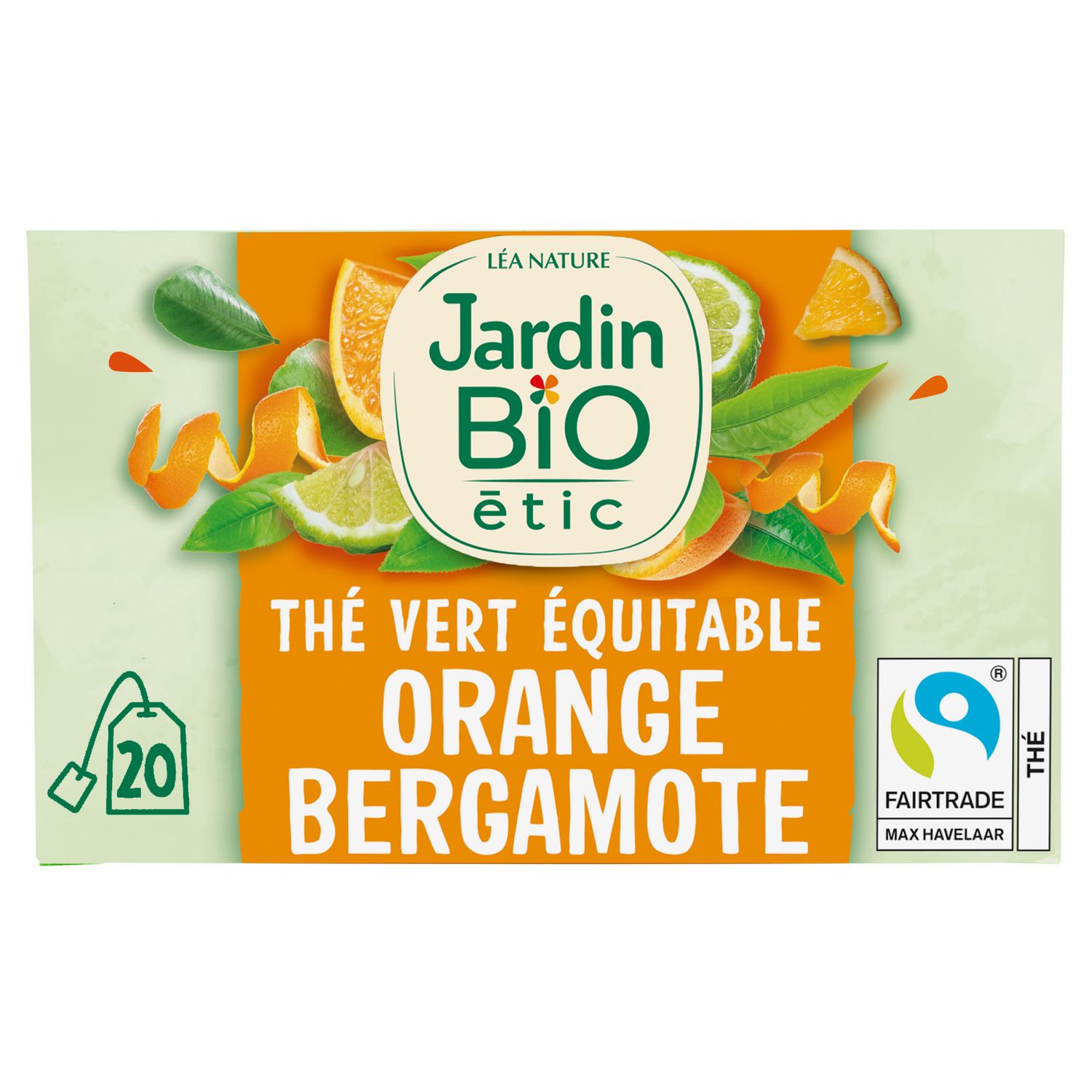 JARDIN BIO ETIC Thé vert orange bergamote 20 sachets 30g pas cher 